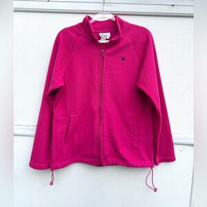 Lilly Pulitzer Fleece Jacket Women L Pink Full Zip Mock Neck Pockets Logo Resort